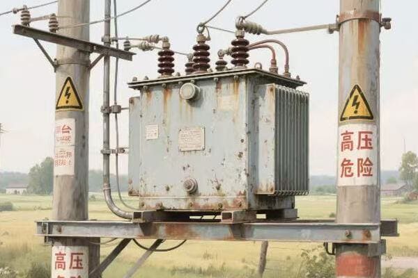Transformer schematic with highlighted safety warnings