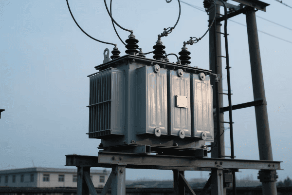 Electric transformer connecting power plant to homes