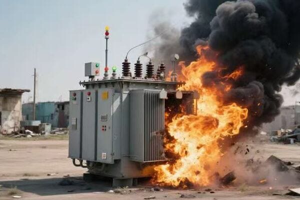 Image of a blown transformer with caution tape