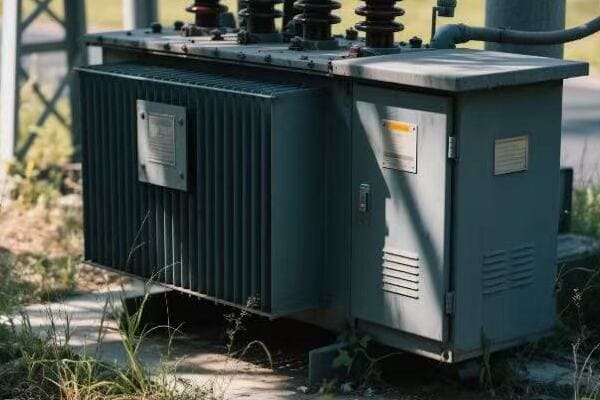 Electrical transformer box in a residential area