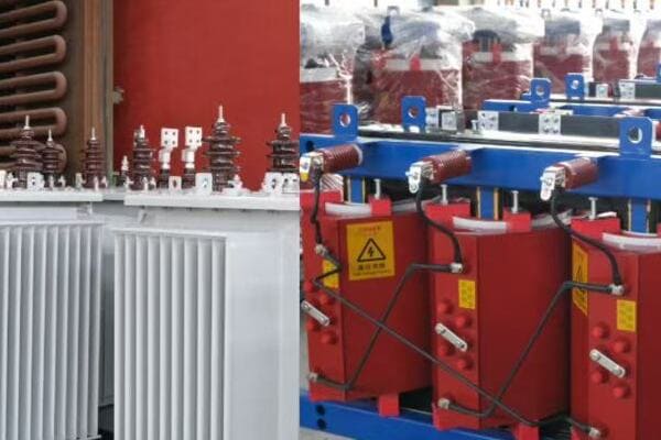Oil-filled and dry type transformer cutaway views