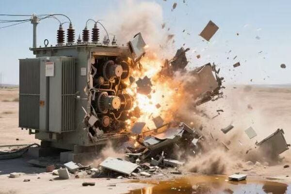 Diagram showing fire and electrocution risks from a blown transformer