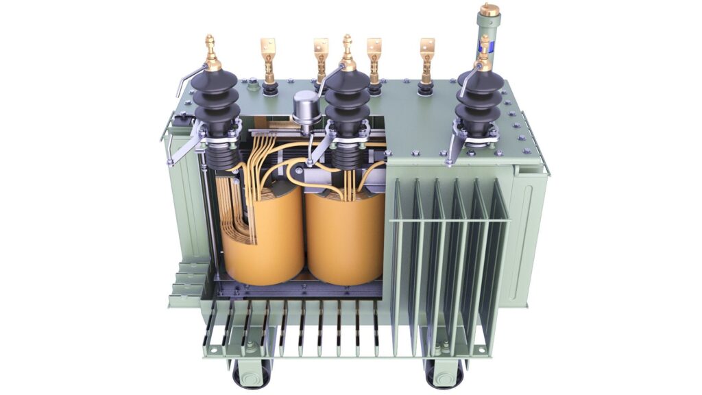 oil-immersed transformer diagram, transformer cross-section, transformer components illustration