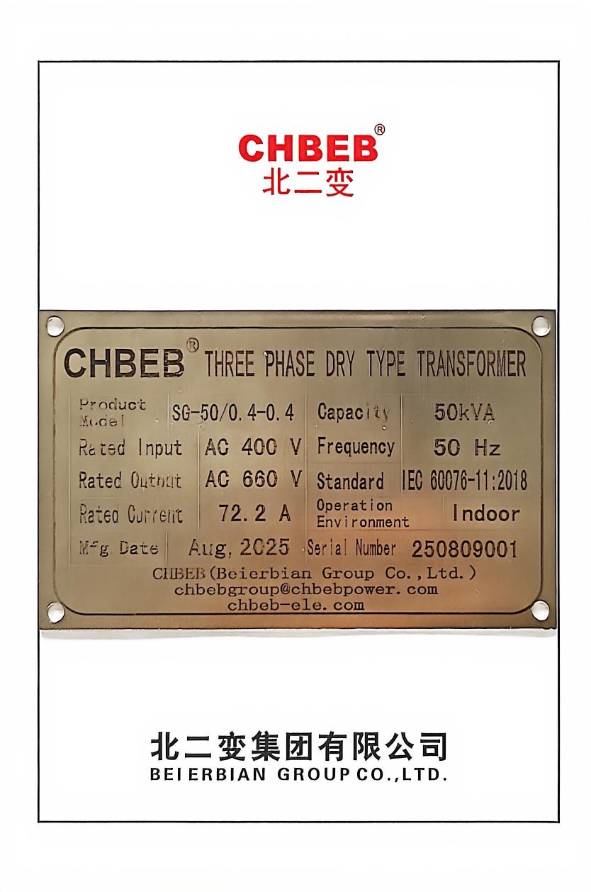 Pad-mounted transformer nameplate example