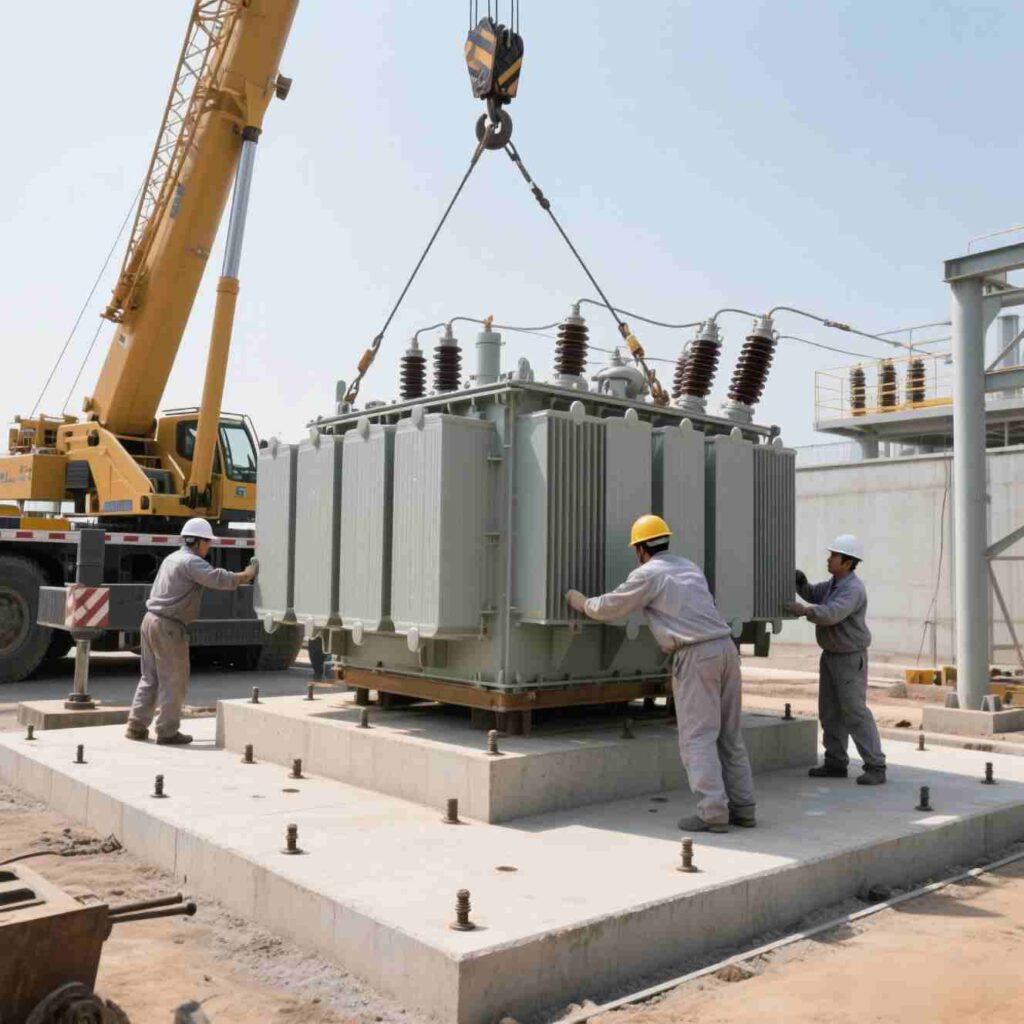 Step-up transformer installation on concrete pad