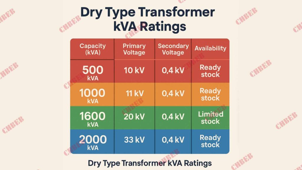 dry type transformer kVA ratings infographic