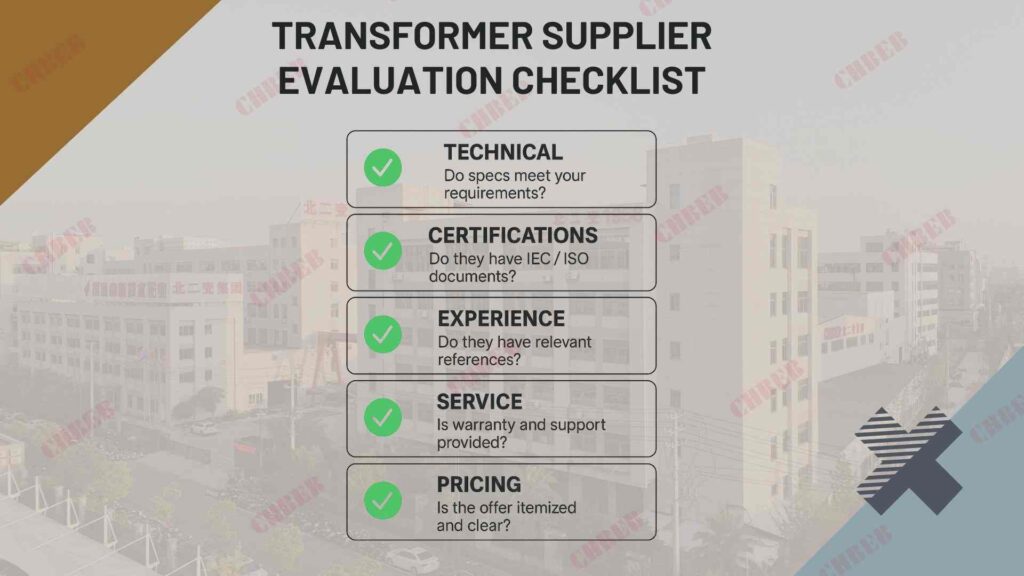 transformer supplier evaluation checklist infographic