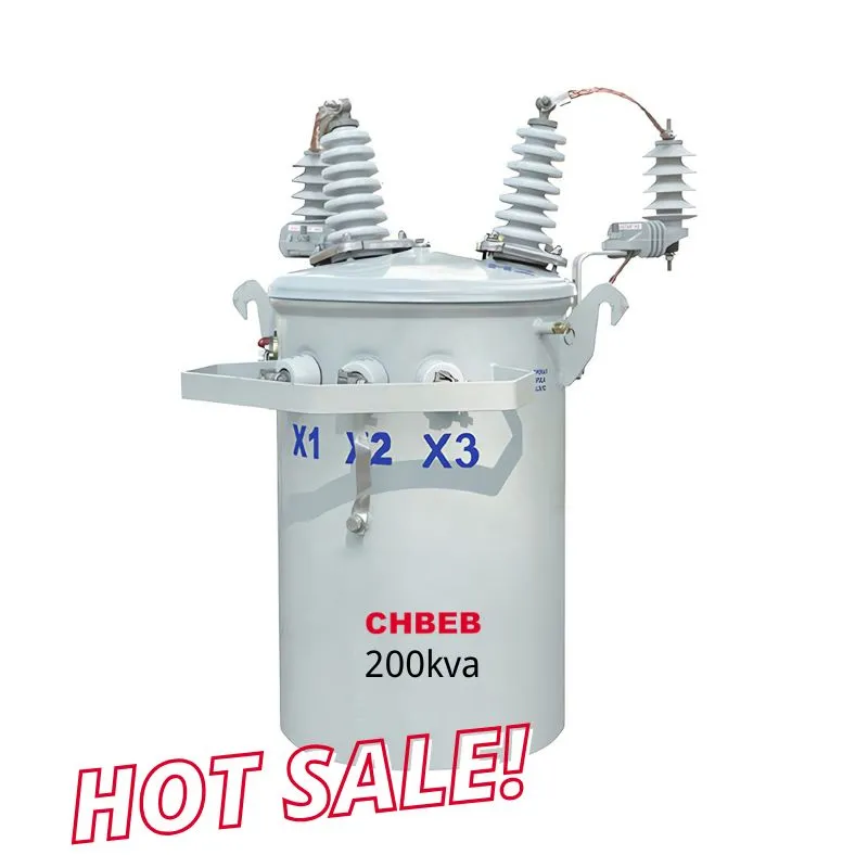 200 kVA pole mounted transformer for overhead lines, local distribution networks, and outdoor utility applications.
