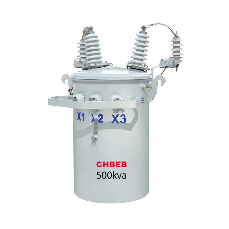 500 kVA pole mounted transformer for higher load overhead power systems, utility distribution lines, and industrial power applications.