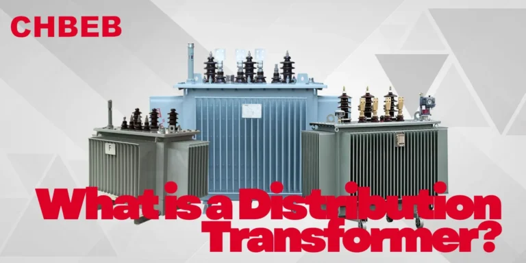 A distribution transformer installed outdoors on a utility pole supplying power to residential areas